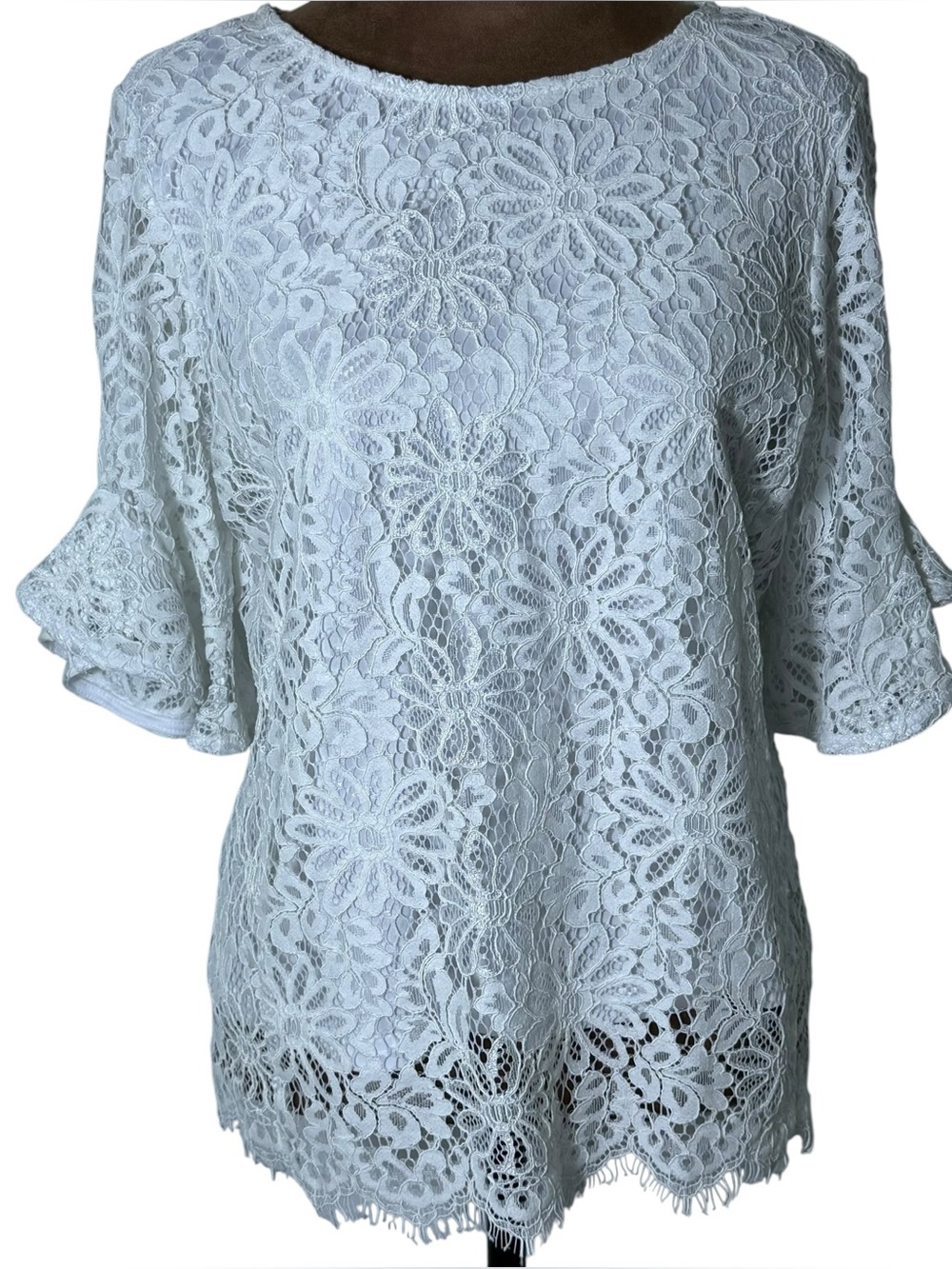 Nanette Lepore White Lace Bell Sleeve Blouse Romantic Boho Crochet Top S - Picture 2 of 10